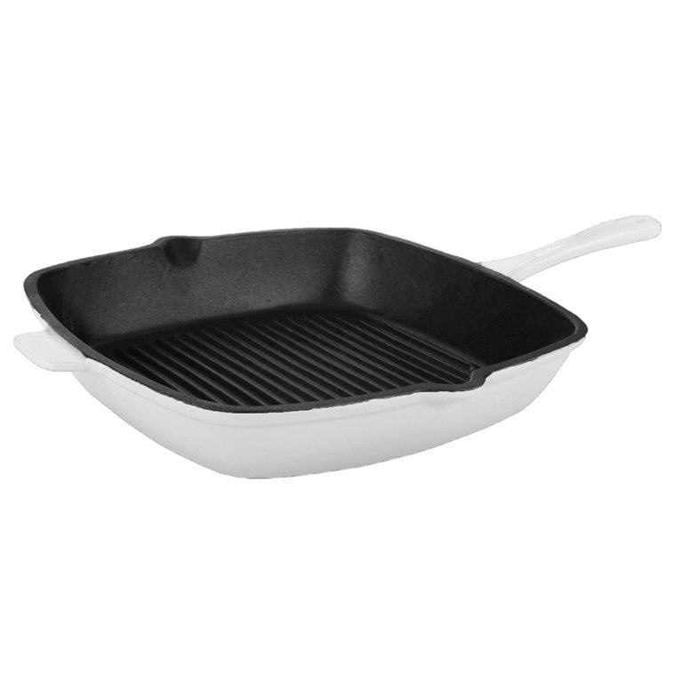 Neo 11" Cast Iron Square Grill Pan, White