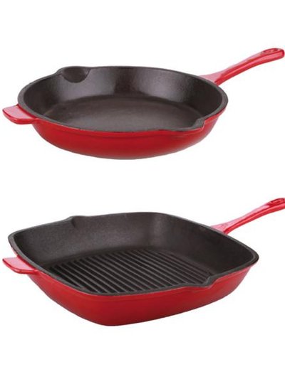 BergHOFF Neo 2pc Cast Iron Set, 10" Fry Pan & 11" Grill Pan - Red product