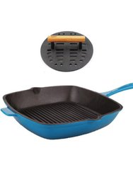Neo 2Pc Cast Iron Set, 11" Grill Pan & with Slotted Steak Press - Blue