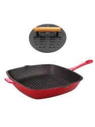 Neo 2Pc Cast Iron Set, 11" Grill Pan & With Slotted Steak Press Red