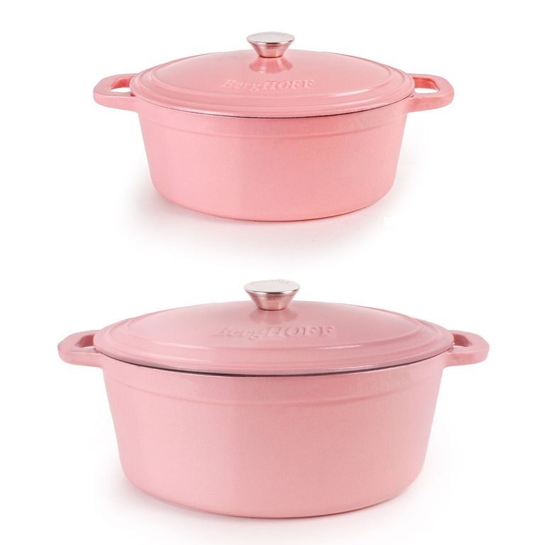 Neo 4Pc Cast Iron Cookware Set, 5qt. & 8qt. Dutch Ovens, Matching Lids, Pink - Pink