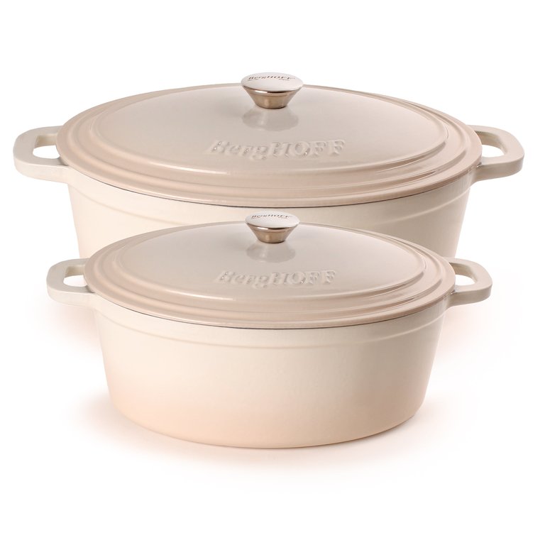 Neo 4Pc Cast Iron Cookware Set, 5qt. & 8qt. Oval Dutch Ovens, Matching Lids, Meringue