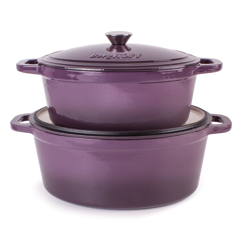 Neo 4Pc Cast Iron Cookware Set, 5qt. & 8qt. Oval Dutch Ovens, Matching Lids, Purple