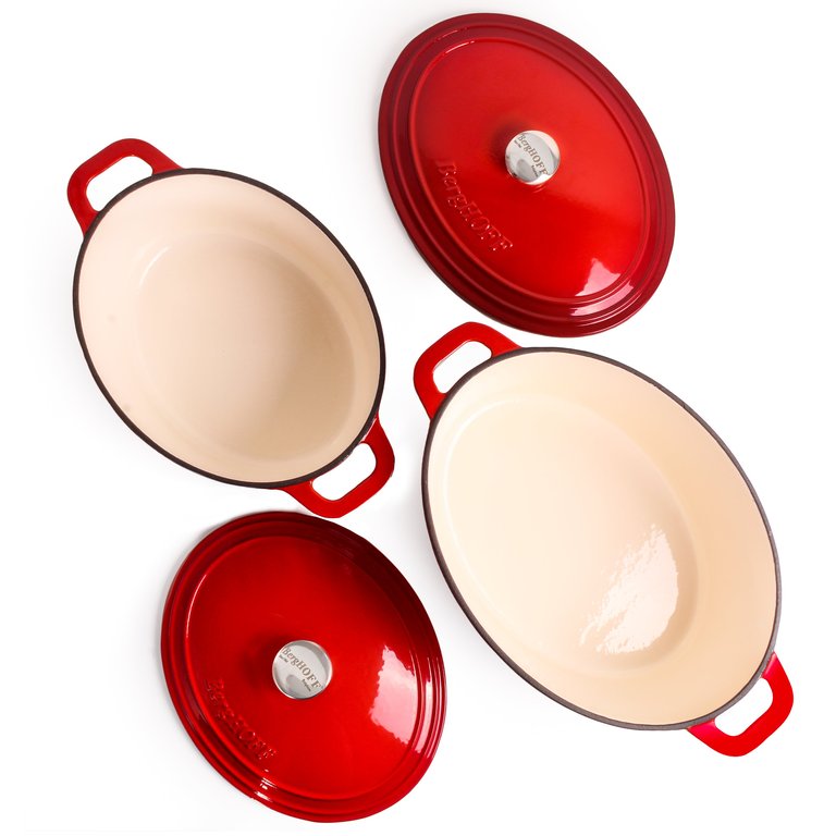 Neo 4pc Cast Iron Cookware Set, 5qt. & 8qt., Red