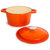 Neo 4pc Cast Iron Cookware Set, Fry Pan, Grill Pan & Round Dutch Oven, Orange