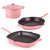 Neo 4pc Cast Iron Cookware Set, Fry Pan, Grill Pan & Round Dutch Oven, Pink