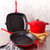 Neo 4pc Cast Iron Cookware Set, Fry Pan, Grill Pan & Round Dutch Oven, Red