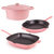 Neo 4pc Cast Iron Cookware Set, Grill Pan, Fry Pan & Oval Dutch Oven, Pink