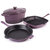 Neo 4pc Cast Iron Cookware Set, Grill Pan, Fry Pan & Oval Dutch Oven, Purple