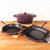 Neo 4pc Cast Iron Cookware Set, Grill Pan, Fry Pan & Oval Dutch Oven, Purple