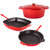 Neo 4pc Cast Iron Cookware Set, Grill Pan, Fry Pan & Oval Dutch Oven, Red