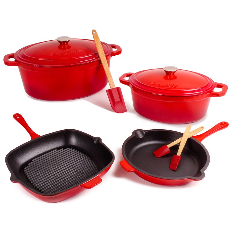 Neo 9pc Cast Iron Cookware Set, Red