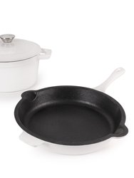 Neo Cast Iron 3Pc Cookware Set, 3Qt Covered Dutch Oven & 10" Fry Pan - White - White