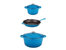 Neo Cast Iron Set 5pc Blue (3qt Cast Iron Covered Stockpot, 5qt Cast Iron Covered Dutch Oven, 10" Cast Iron Fry Pan)