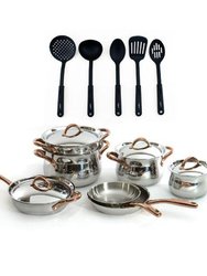 Ouro 11pcs 18/10 Stainless Steel Cookware Set with SS Lid and 5pc Nylon Kitchen Tool Set