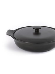 Ron 11" Cast Iron Covered Deep Skillet 3.5Qt, Black - Black