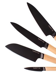 Ron 4 Pieces Knife Set With Ash Wood Natural Handle