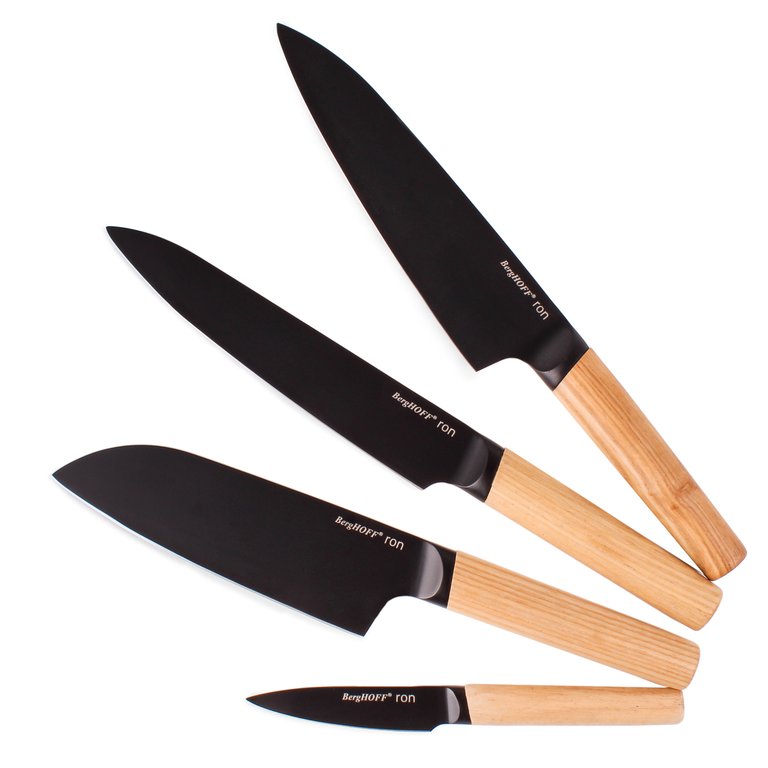 Ron 4 Pieces Knife Set With Ash Wood Natural Handle