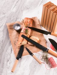 Ron 6 Pieces Knife Block Set With Ash Wood Natural Handle