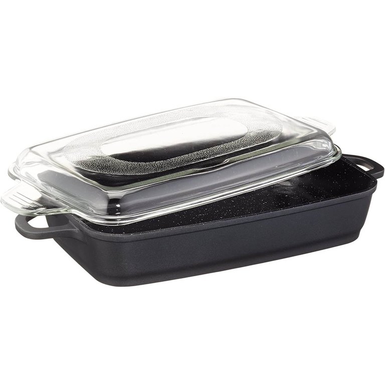 Scala Non Stick Cast Aluminum Roasting Pan With Glass Cover, 4 Qt.