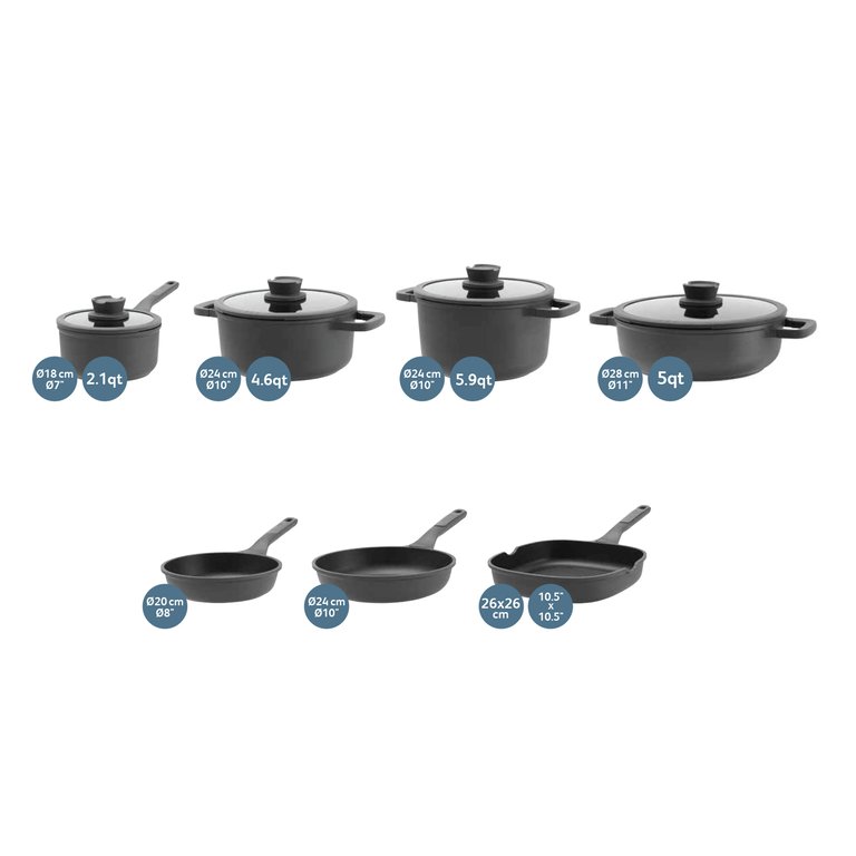 Stone 11Pc Non-Stick Cookware Set With Glass Lids