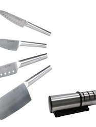 Straight 5pc Santoku Knife Set/Sharpener