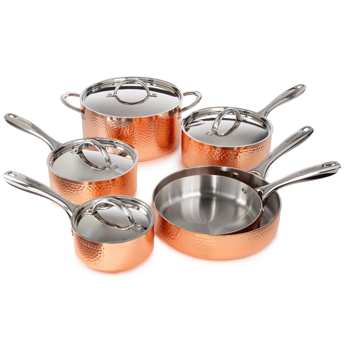 BergHOFF Vintage Collection 10Pc Copper Cookware Set, Hammered