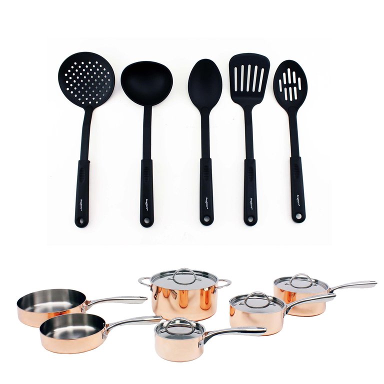 Vintage Style 15pc Copper Cookware Set with Utensils