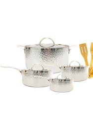Vintage Tri-Ply 18/10 Stainless Steel 13 Pieces Cookware Set, Hammered