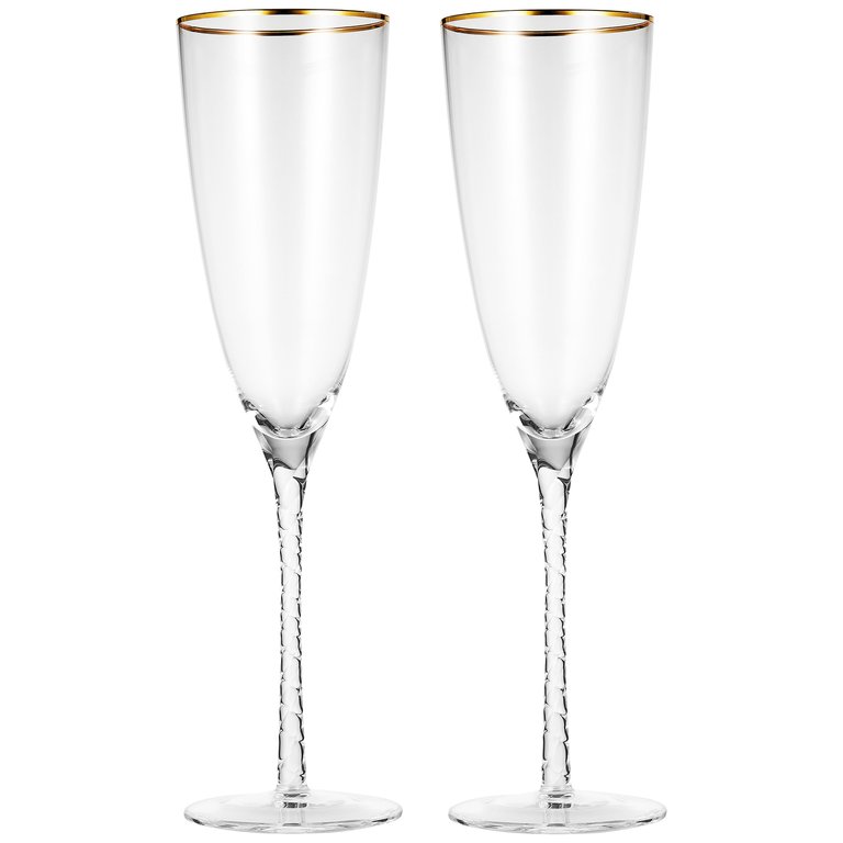 Champagne Glasses- Luxurious Crystal Champagne Flutes with Twisted Stem - Set Of 4