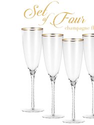 Champagne Glasses- Luxurious Crystal Champagne Flutes with Twisted Stem - Set Of 4