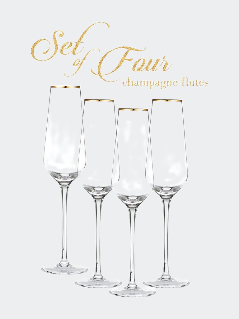 Berkware Tall Champagne Flutes with Gold Tone Rim - 8.1oz (Set of 4)