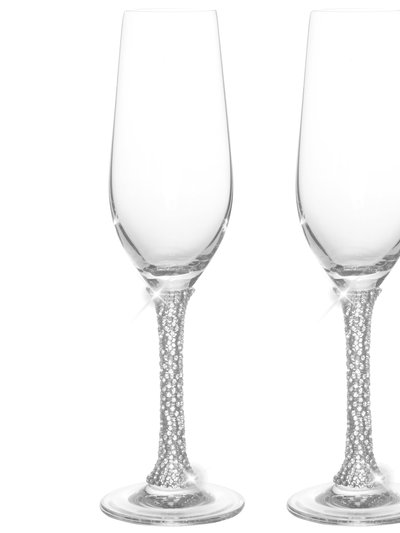 Berkware Champagne Glasses Set Of 2 - Luxurious Crystal Champagne Flutes - Elegant Rhinestone Embellished Stem product