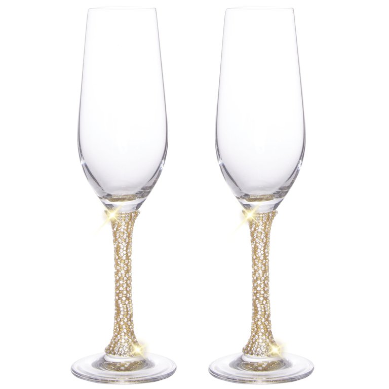 Champagne Glasses Set of 2 - Two Gold Tone Champagne Glasses for Toasting (6)