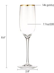 Crystal Champagne Flutes With Gold Tone Rim - Set of 6