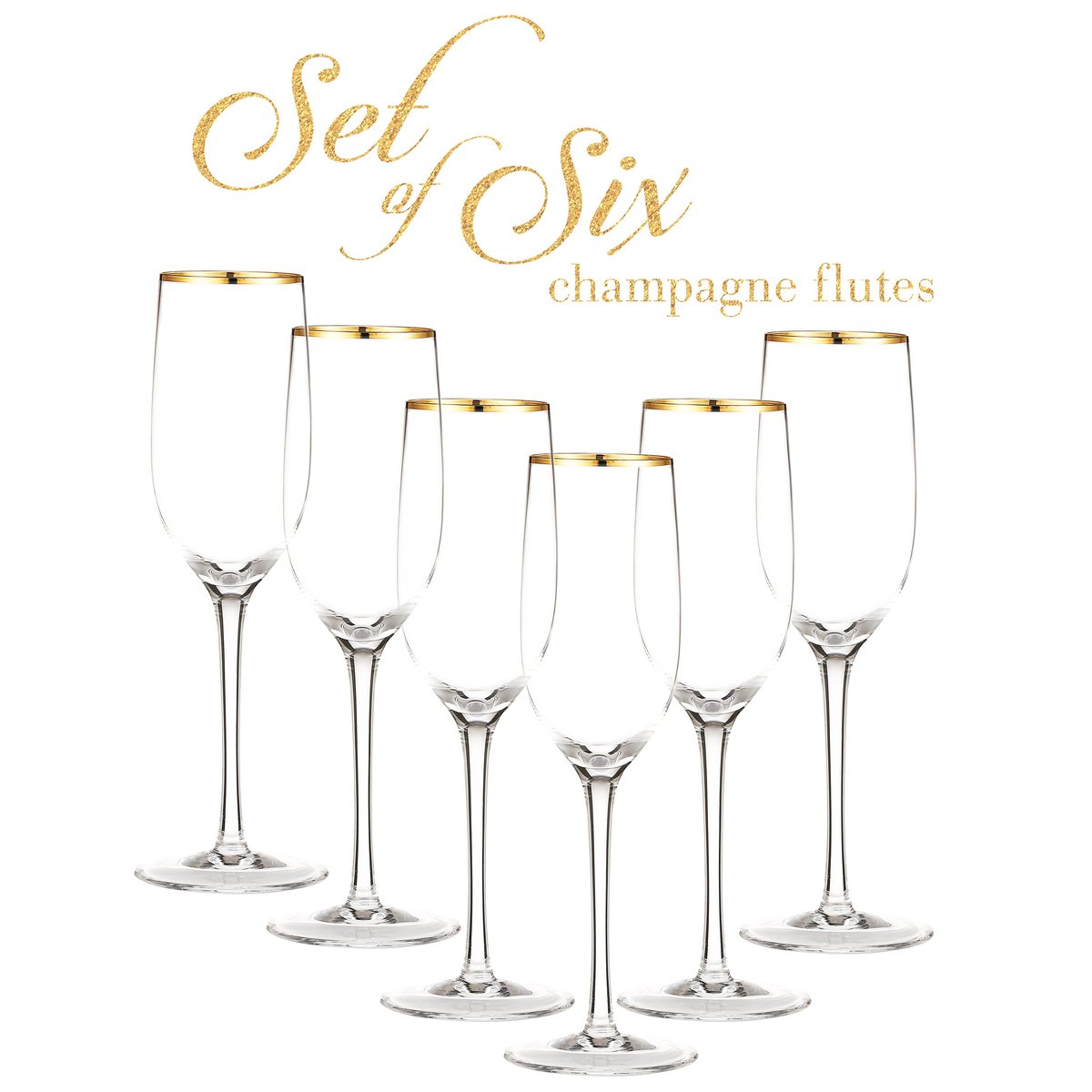 Berkware Crystal Champagne Glass with Gold Rim, Set of 6, 1