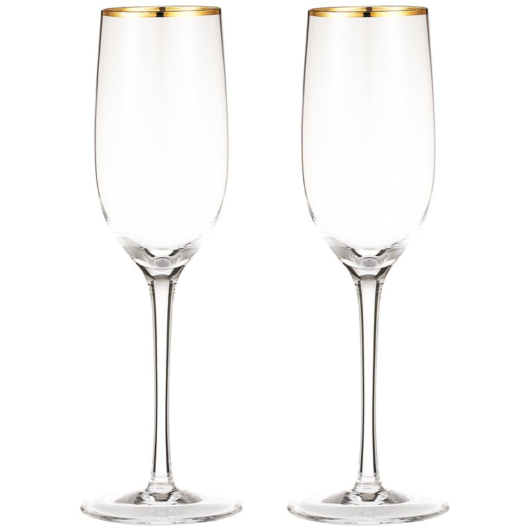 Crystal Champagne Flutes With Gold Tone Rim