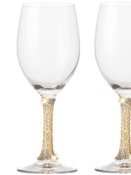 Crystal Wine Glasses - Elegant Gold Tone Studded Long Stem Red Wine Glasses Set Of 2