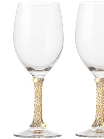 Berkware Crystal Wine Glasses - Elegant Gold Tone Studded Long Stem Red Wine Glasses Set Of 2 product
