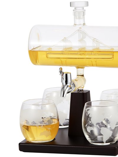 Berkware Decanter With Interior Hand-crafted Ship-In-A-Bottle Design - With 4 Globe Glasses product