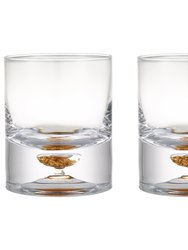 Lowball Whiskey Glasses with Unique Embedded Gold Flake Design - Set of 4