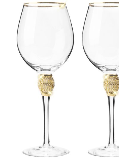 Berkware Luxurious and Elegant Sparkling Studded Long Stem Red Wine Glass With Gold Tone Rim - Set of 6 Wine Glasses product