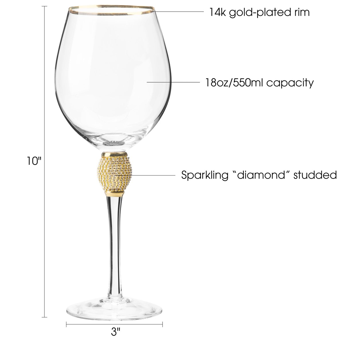 Set of 6 Wine Glass with Metallic Stem 