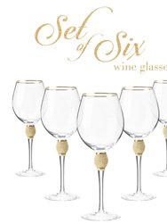 Berkware Classy Rhinestone Embellished Long Stem Rose Wine Glasses with  Gold Rim Design - 18oz (Set of 6)