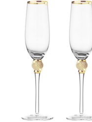 Luxurious Champagne Flutes with Dazzling Rhinestone Design and Gold tone Rim - Set of 6 Champagne Glasses