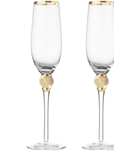Berkware Luxurious Champagne Flutes with Dazzling Rhinestone Design and Gold tone Rim - Set of 6 Champagne Glasses product