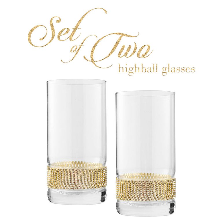 Luxurious Highball Cocktail Glasses - Sparkling "Rhinestone Diamond" Studded  Collins Glass - 16oz, Set Of 2
