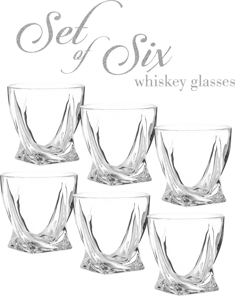 Modern Square Top Design Lowball Whiskey Glasses - Set of 6