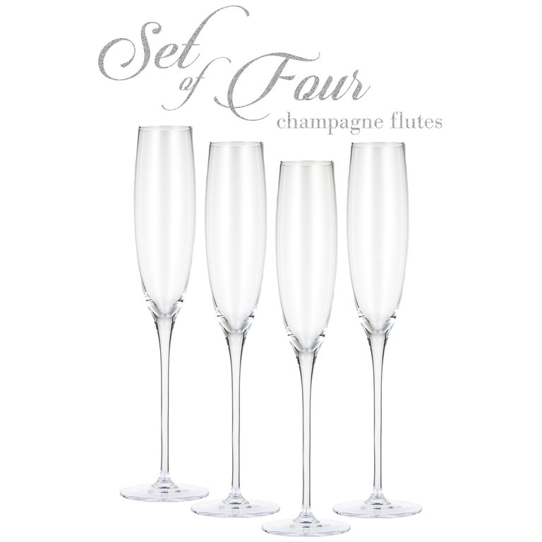 Premium Crystal Champagne Flutes - Set of 4