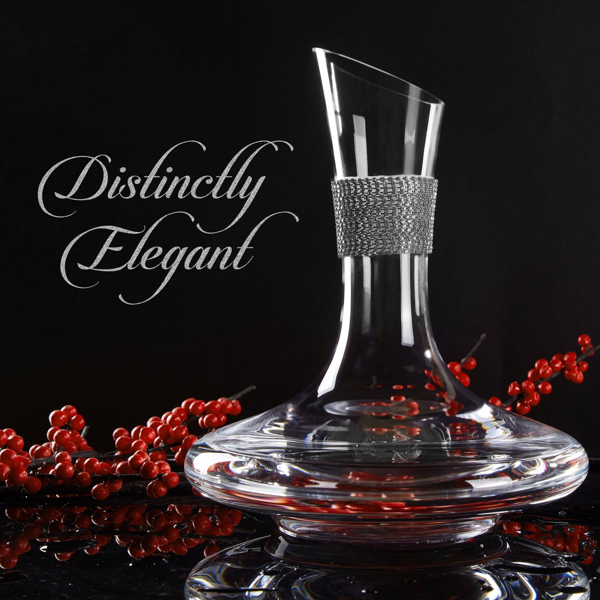 Berkware Red Wine Decanter - Luxuriuos 750ml Wide Base Glass Wine Carafe  With Dazzling Rhinestone Design (Silver Tone)